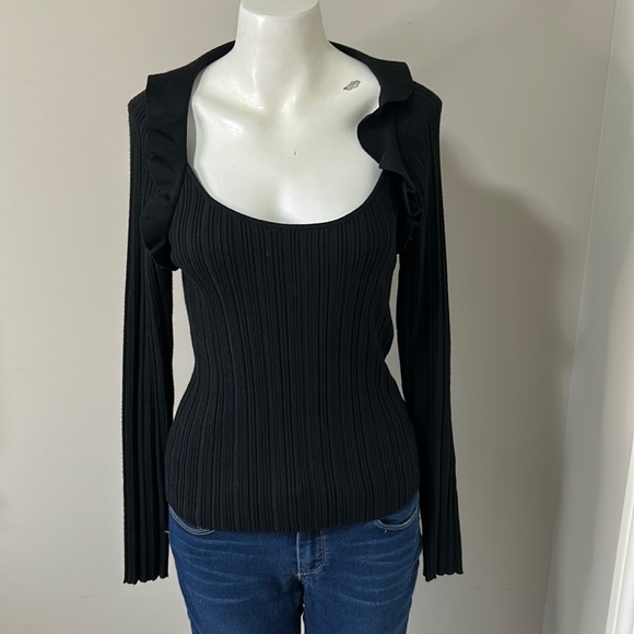 Anthropologie Maeve Square Neck Sweater Long Sleeve Black Sz L NEW - Picture 6 of 14